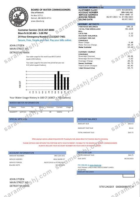 United States Board of water commissioners water utility bill in Word and PDF formats